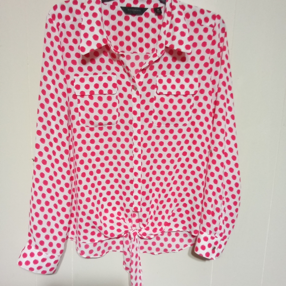 Investments Pink and White Polka Dot Button Down Shirt